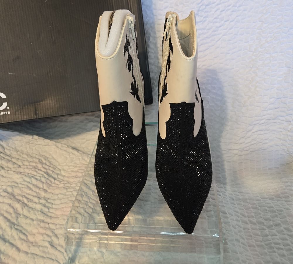 INC International Concepts Black and White Heeled Boots, Crystals, They Shine!!!